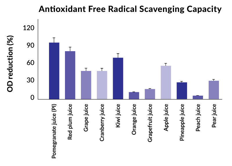 chart showing pomegranate with much higher antioxidant levels than other fruits