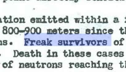 government document with highlighted words 'freak survivors'