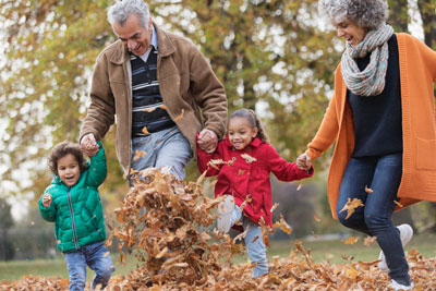 Grandparents and grandkids at a park
